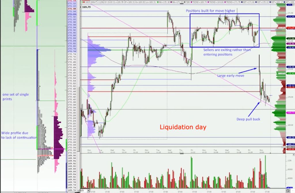 Bund Liquidation Day showing price action moving down after it accumulate for several sessions