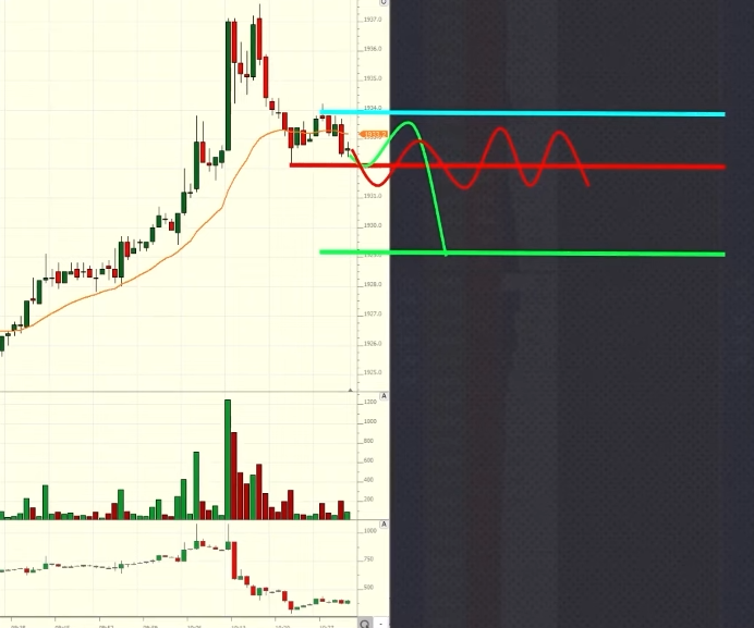 Gold: Step 3: - Excess Move - market broke, and stopped via excess. Now it is forming a range.